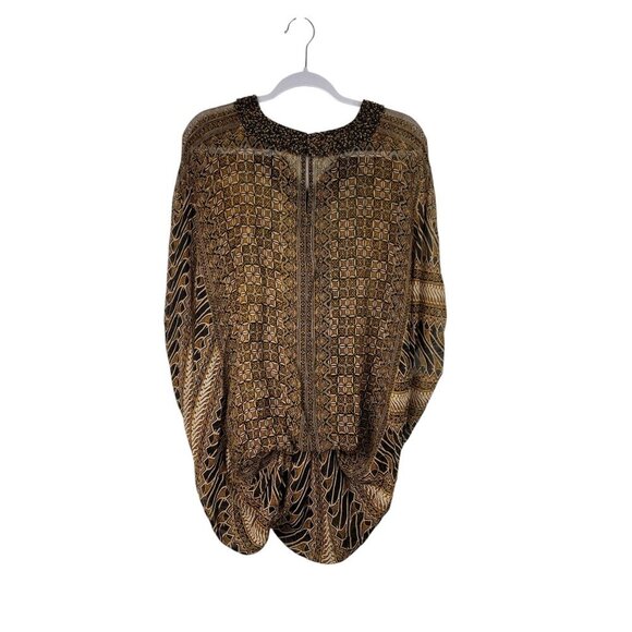 Silk Beaded Tunic Top Sheer Neutral Fall O/S - Picture 5 of 8